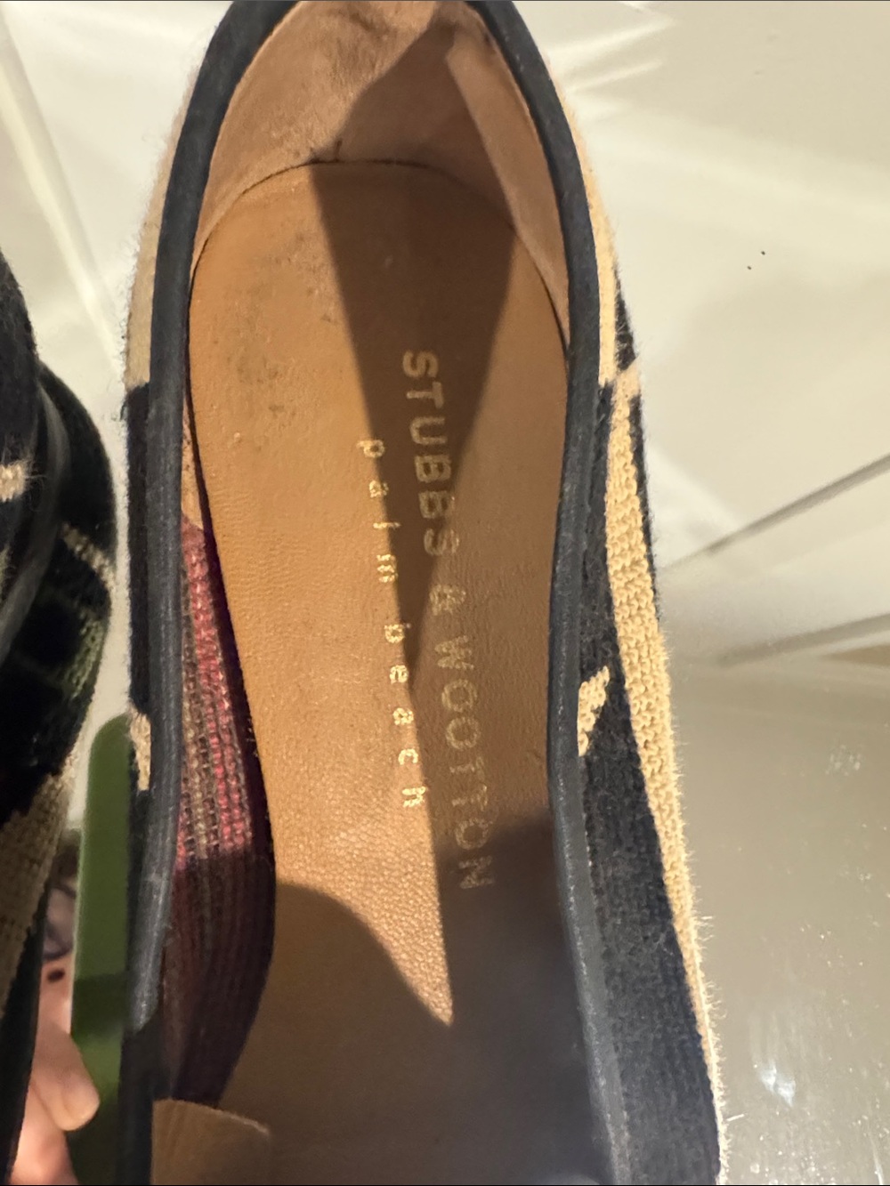 Stubbs & Wootton Black and Cream Embroidered Slip-On Loafers - Picture 2 of 3